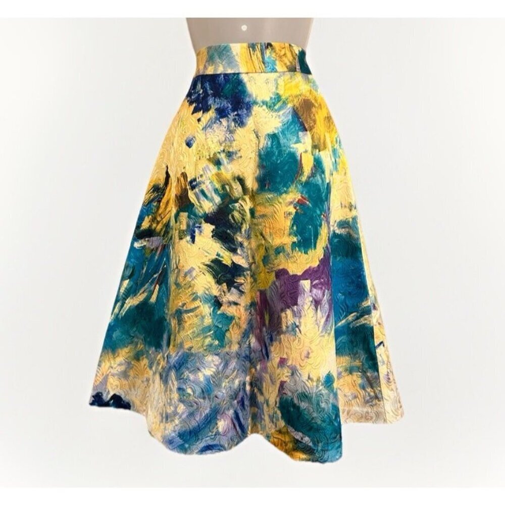 Watercolor Textured Jacquard A-Line Skirt Women's Size 4 Colorful Midi Spring